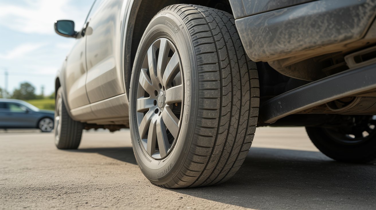 Tire sidewall cracking caused by aging, UV exposure, and harsh weather conditions.