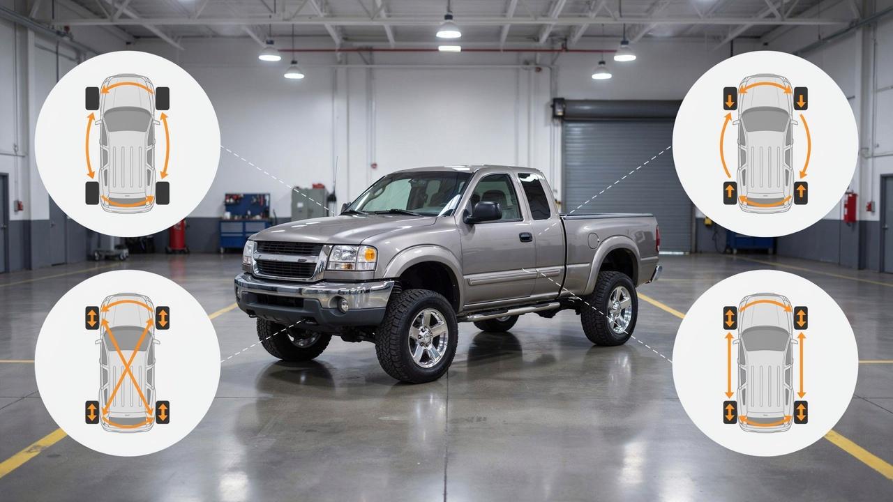 Overview of common tire rotation patterns used on 4x4 vehicles.