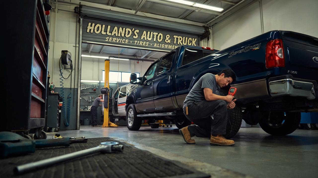 Final tire pressure check after completing a dually tire rotation.