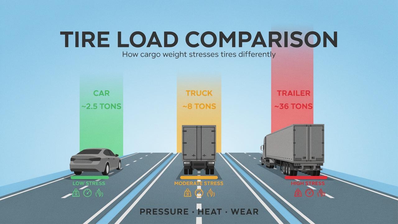Different vehicles showing varying tire blowout risks.