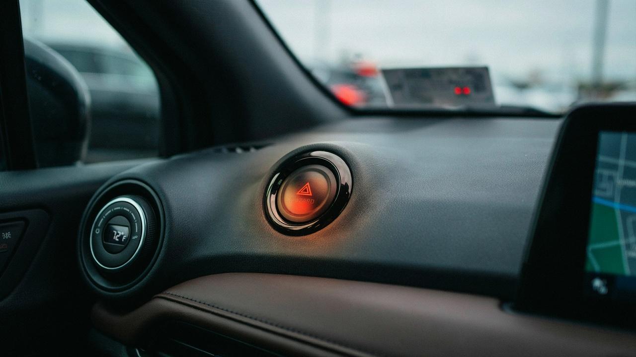 Hazard lights turned on to warn other drivers.