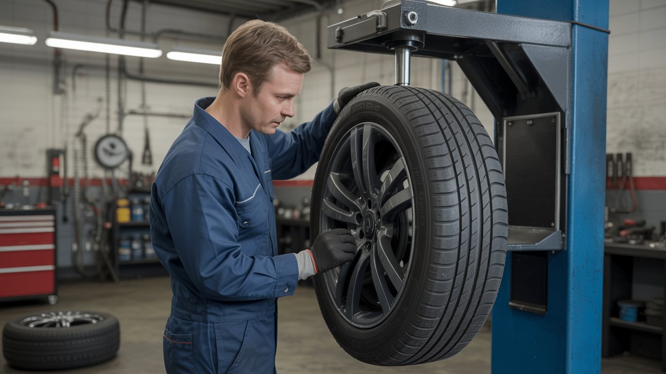 Mechanic repairing a tire that keeps losing air.