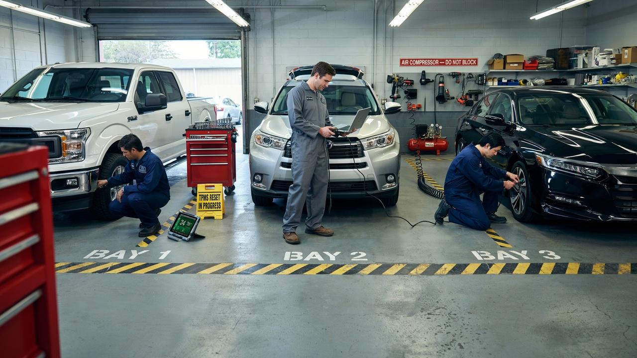 Different vehicle models requiring specific TPMS reset procedures.