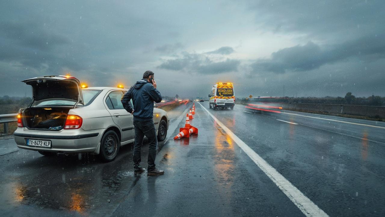 Unsafe roadside situations where calling roadside assistance is necessary.